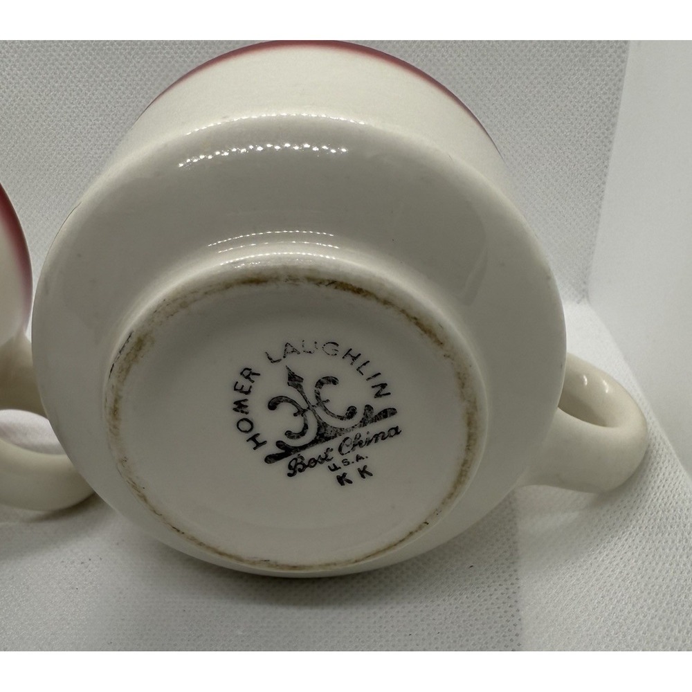 2 Vintage Homer Laughlin USA Heavy Restaurant Ware Coffee Diner Mug China Red - Picture 4 of 5